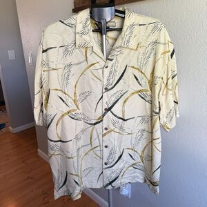 Tommy Bahama 100% Silk Men's Hawaiian Leaf Print Tropical Luau Vacation Shirt XL